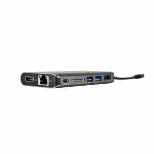 Docking USB–C Multipuertos Kramer; 4K@30 HDMI output, 4K@30 DisplayPort output, USB 3.0 data and charging port, Ethernet port, USB–C data port and charging pass–through